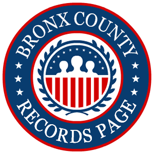 A round red, white, and blue logo with the words 'Bronx County Records Page' for the state of New York.